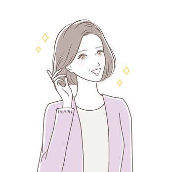 髪に手を添えて笑顔を見せる女性のイラスト